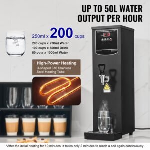 commercial water boiler, electric hot water dispenser with 316 stainless steel heating tube, 1500w step by step fast heating 50l per hour hot water boiler, for coffee tea restaurant office