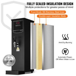 commercial water boiler, electric hot water dispenser with 316 stainless steel heating tube, 1500w step by step fast heating 50l per hour hot water boiler, for coffee tea restaurant office