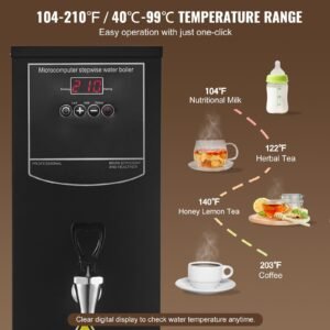 commercial water boiler, electric hot water dispenser with 316 stainless steel heating tube, 1500w step by step fast heating 50l per hour hot water boiler, for coffee tea restaurant office