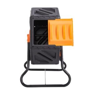 compost bin, 18.5 gal composting tumbler, compact single rotating chamber with sliding door and steel frame, bpa free small composter bin tumbler for garden, kitchen, yard, outdoor
