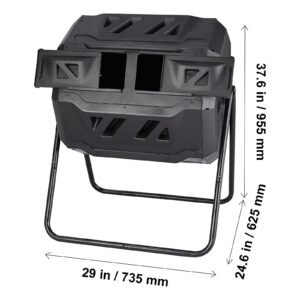 compost bin, 43 gal dual chamber composting tumbler, large tumbling rotating composter with 2 sliding doors and steel frame, bpa free composter bin tumbler for garden, kitchen, yard, outdoor