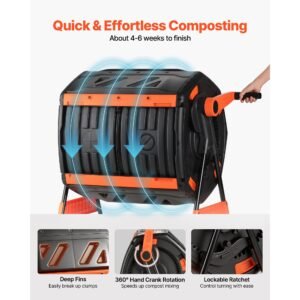 compost tumbler, 53 gallon dual chamber outdoor tumbling composter with 2 sliding doors and aeration system, large easy turn rotating composting bin for outside, garden, kitchen, and yard waste