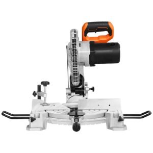 compound miter saw, 10 inch blade, 15 amp motor, 60 tooth, corded single bevel 0 45°, led precision alignment, angle adjustable, lightweight cast aluminum base, for wood, composite decking