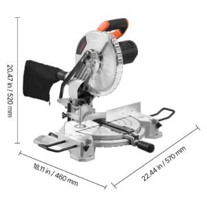 compound miter saw, 10 inch blade, 15 amp motor, 60 tooth, corded single bevel 0 45°, led precision alignment, angle adjustable, lightweight cast aluminum base, for wood, composite decking