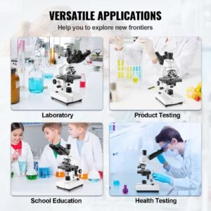 compound trinocular microscope, 40x 5000x magnification trinocular compound lab microscope with two layer mechanical stage, external interface, led illumination and microscope slides included
