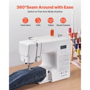 computerized sewing machine, 200 stitch applications, with lcd screen, foot pedal and led light, heavy duty metal frame, digital sewing machine with powerful motor for crafts and mending