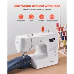computerized sewing machine, 60 stitch applications, with led screen, foot pedal and led light, heavy duty metal frame, digital sewing machine with powerful motor for crafts and mending