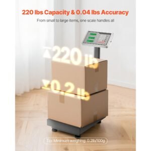 computing digital platform scale, 220 lbs load, 0.04 lbs accuracy, electronic floor scale with lb/kg, tare, price calculator, ac/dc power supply, fit for luggage, shipping, packages, postage