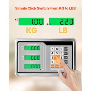 computing digital platform scale, 220 lbs load, 0.04 lbs accuracy, electronic floor scale with lb/kg, tare, price calculator, ac/dc power supply, fit for luggage, shipping, packages, postage