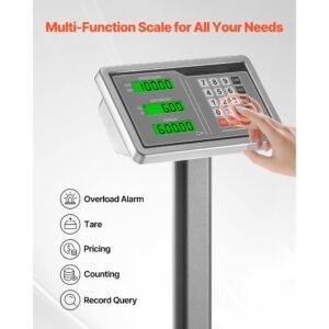 computing digital platform scale, 220 lbs load, 0.04 lbs accuracy, electronic floor scale with lb/kg, tare, price calculator, ac/dc power supply, fit for luggage, shipping, packages, postage
