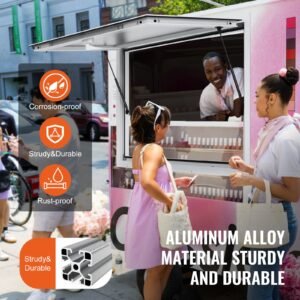 concession window for food truck, 36"x24" aluminum alloy food truck service window, up to 85 degrees stand serving window with awning door & drag hook, for food trucks concession trailers