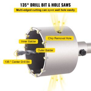 concrete hole saw kit, 1 2/11", 1 3/5", 2 9/16", 3 5/32", 3 15/16" drill bit set sds plus & sds max shank wall hole cutter with a 4 1/3" connecting rod for concrete, cement, stone wall, ma