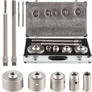 Concrete Hole Saw Kit, 1-2/11", 1-3/5", 2-9/16", 3-5/32", 3-15/16" Drill Bit Set SDS Plus & SDS MAX Shank Wall Hole Cutter with a 4-1/3" Connecting Rod for Concrete, Cement, Stone Wall, Ma