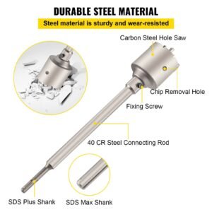 concrete hole saw kit, 1 2/11", 1 3/5", 2 9/16", 3 5/32", 3 15/16" drill bit set sds plus & sds max shank wall hole cutter with a 4 1/3" connecting rod for concrete, cement, stone wall, ma