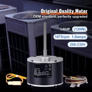 Condenser Fan Motor OGD1016, 1/6 HP 208-230V Condenser Fan Motor 1075RPM, OEM Standard Upgraded Replacement Condenser Motor Reversible Rotating, Explosion-proof CBB65 5μF/370V Capacitor