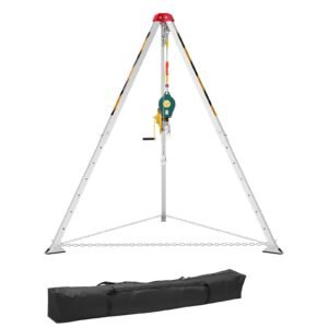 Confined Space Tripod Kit, Heavy Duty Rescue Tripod Lifting Hoist 1200 lbs Winch, 4.1 ft Adjustable Legs, 98.5 ft Cable Portable Kit, 32.8 ft Fall Protection, 4.40-7.05 ft Working Height
