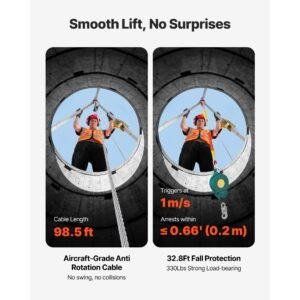 confined space tripod kit, heavy duty rescue tripod lifting hoist 1200 lbs winch, 4.1 ft adjustable legs, 98.5 ft cable portable kit, 32.8 ft fall protection, 4.40 7.05 ft working height