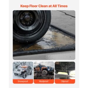 containment mat, 7 ft 9 in x 16 ft, non slip pvc garage floor mat with a cleaning squeegee, heavy duty durable waterproof containment protection from snow, rain and mud for cars parking, black