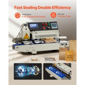 continuous bag band sealing machine, 0.24 0.47 in seal width, horizontal band sealer machine with ink printing, temp & speed adjustable, heat sealing machine for 0.001 0.03 in plastic bags