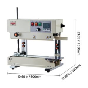 continuous bag band sealing machine, 0.24 0.47 in seal width, vertical band sealer machine with roller printing , temp & speed adjustable, heat sealing machine for 0.001 0.03 in plastic bags