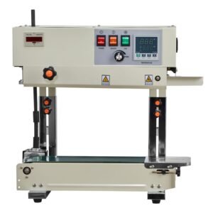 continuous bag band sealing machine, 0.24 0.47 in seal width, vertical band sealer machine with roller printing , temp & speed adjustable, heat sealing machine for 0.001 0.03 in plastic bags