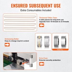 continuous bag band sealing machine, 0.24 0.47 in/6 12 mm seal width, horizontal band sealer machine with digital temperature control, bag sealer for 0.02 0.8 mm plastic bags, inflation function