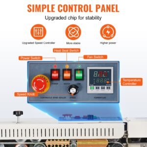 continuous bag band sealing machine, 0.24 0.47 in/6 12 mm seal width, horizontal band sealer machine with digital temperature control, bag sealer for 0.02 0.8 mm plastic bags, inflation function