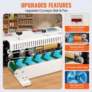 continuous bag band sealing machine, 0.24 0.47 in/6 12 mm seal width, horizontal band sealer machine with digital temperature control, bag sealer for 0.02 0.8 mm plastic bags with count function