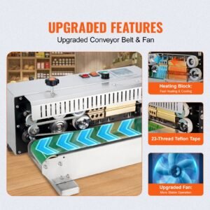 continuous bag band sealing machine, 0.24 0.47 in/6 12 mm seal width, horizontal band sealer machine with digital temperature control, stainless steel bag sealer for 0.02 0.8 mm plastic bag film
