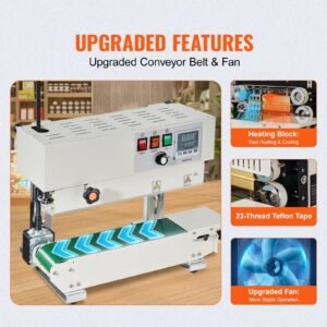 continuous bag band sealing machine, 0.24 0.47 in/6 12 mm seal width, vertical band sealer machine with digital temperature control, carbon steel bag sealer for 0.02 0.8 mm plastic bags films