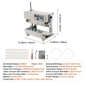 continuous bag band sealing machine, 0.24 0.47 in/6 12 mm seal width, vertical band sealer machine with digital temperature control, carbon steel bag sealer for 0.02 0.8 mm plastic bags films