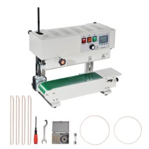 continuous bag band sealing machine, 0.24 0.47 in/6 12 mm seal width, vertical band sealer machine with digital temperature control, carbon steel bag sealer for 0.02 0.8 mm plastic bags films