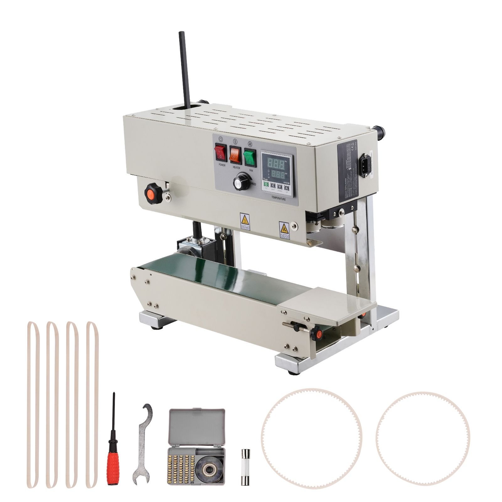 continuous bag band sealing machine, 0.24 0.47 in/6 12 mm seal width, vertical band sealer machine with digital temperature control, carbon steel bag sealer for 0.02 0.8 mm plastic bags films