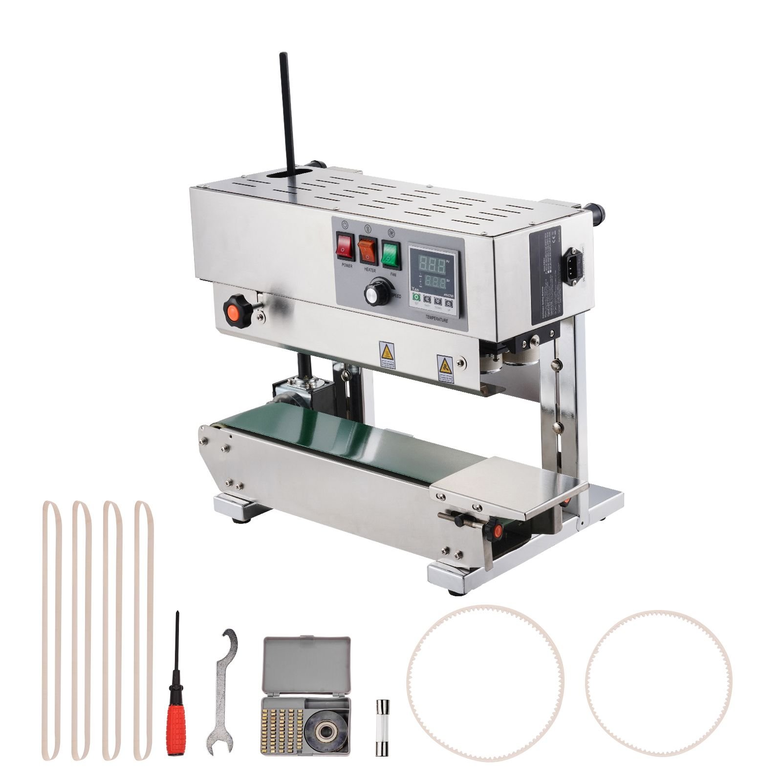 continuous bag band sealing machine, 0.24 0.47 in/6 12 mm seal width, vertical band sealer machine with digital temperature control, stainless steel bag sealer for 0.02 0.8 mm plastic bags films
