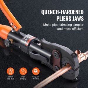 copper pipe crimping tool, hydraulic driven press tool with 1/2", 3/4", 1" jaws, copper tube fittings pipe crimpers for narrow spaces and tee fittings