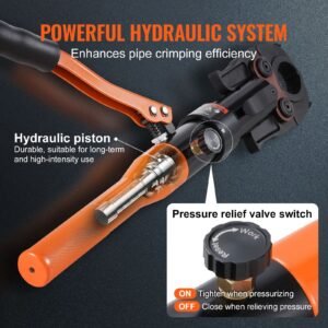 copper pipe crimping tool, hydraulic driven press tool with 1/2", 3/4", 1" jaws, copper tube fittings pipe crimpers for narrow spaces and tee fittings