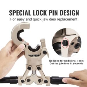 copper press tool tube fittings crimping kit, pro press crimper with 1/2", 3/4", 1" quick change jaws, 360° rotatable crimp tool & locking pin, extendable handle, meet astm b88 and b75 standard