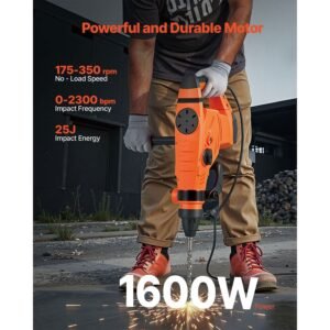 corded hammer drill, 1600w 175 350rpm electric demolition drills, 2 inch sds max rotary hammer driver, 3 functions chipping power tool kit for concrete, drilling wood plastic