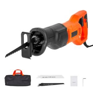 corded reciprocating saw, 120 volt 6 amp, 3000 spm variable speed, 3/4 inch stroke length, electric reciprocating saw with 8 blades and carrying bag, for wood, metal, and plastic cutting