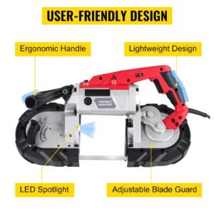 cordless band saw, 5 inch cut capacity, variable speed, handheld, 10a motor, for metal, wood, tubing, pipes, rebar, plastic