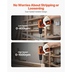 cordless drill driver, 5 in 1, metal chuck, dual speed variable, drill driver kit with 2 lithium batteries and charger, tool box, for wood and metal drilling, screw tightening or loosening