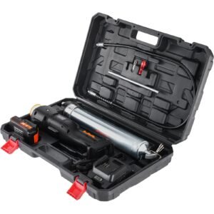 cordless grease gun, 20 volt, 10,000 psi, 39" long hose, electric grease gun kit professional high pressure battery powered grease gun with carrying case, battery and charger included, black