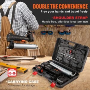 cordless grease gun, 20 volt, 10,000 psi, 39" long hose, electric grease gun kit professional high pressure battery powered grease gun with carrying case, battery and charger included, black