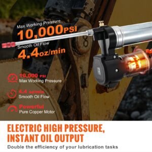 cordless grease gun, 20 volt, 10,000 psi, 39" long hose, electric grease gun kit professional high pressure battery powered grease gun with carrying case, two batteries & charger included, black