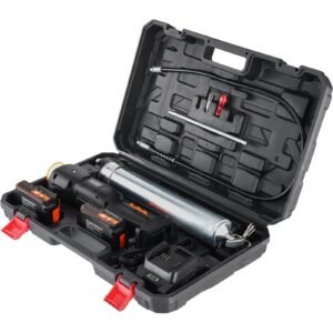 cordless grease gun, 20 volt, 10,000 psi, 39" long hose, electric grease gun kit professional high pressure battery powered grease gun with carrying case, two batteries & charger included, black
