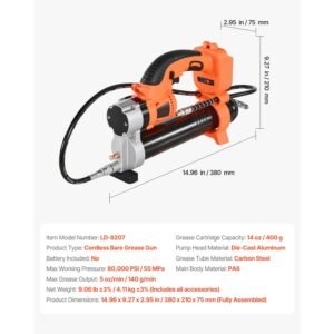 cordless grease gun, 8000 psi max pressure, electric grease gun with led light & 35.4 inch long hose, compatible with 18v makita batteries, suitable for greasing vehicles or machines(tool only)