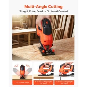 Cordless Jig Saw, 20 V, 3000 SPM Blade Speed, Cordless Jigsaw with Battery and Charger, LED Light, 6 Variable Speed, 0- 45° Bevel Cuts, with 6 pcs Blades, 4 Orbital Settings, for Wood, Metal
