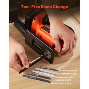 Cordless Jig Saw, 20 V Brushless Motor, 3500 SPM Blade Speed, Cordless Jigsaw with 6 pcs Blades, LED Light, 6 Variable Speed, 0- 45° Bevel Cuts, 4 Orbital Settings, for Wood and Metal Cutting