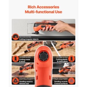 cordless oscillating tool, 12v multitool oscillating saw tool with 6 variable speeds 6000 17500 opm, 3.2° oscillation angle, 2.0ah battery pack & charger, 8pcs saw accessories & led work light
