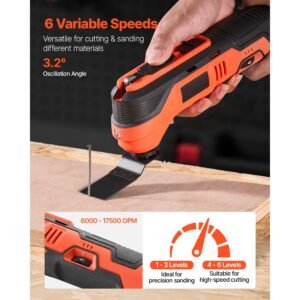 cordless oscillating tool, 12v multitool oscillating saw tool with 6 variable speeds 6000 17500 opm, 3.2° oscillation angle, 2.0ah battery pack & charger, 8pcs saw accessories & led work light